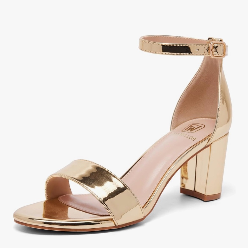 Gold Block Heel Sandals Never Worn Size 8.5